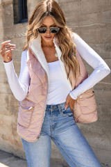 Pink Fleece Lined Quilted Vest Jacket