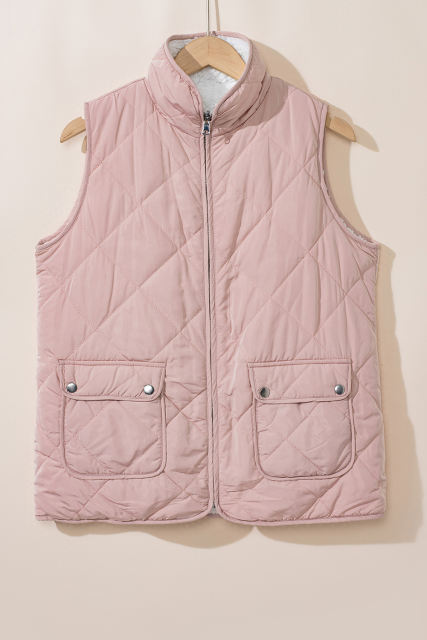 Pink Fleece Lined Quilted Vest Jacket