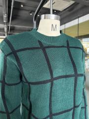 Green Checkered Print Round Neck Sweater Dress