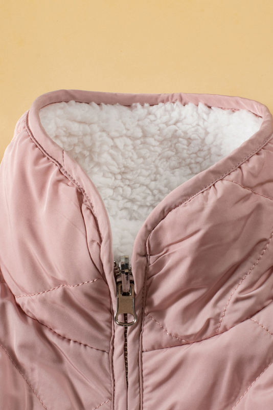 Pink Fleece Lined Quilted Vest Jacket