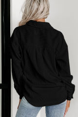 Black Houndstooth Corduroy Patchwork Flap Pocket Shacket