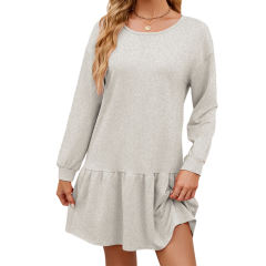 Light Gray Round Neck Long Sleeve Sweatshirt Dress