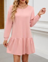 Pink Round Neck Long Sleeve Sweatshirt Dress