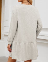 Light Gray Round Neck Long Sleeve Sweatshirt Dress