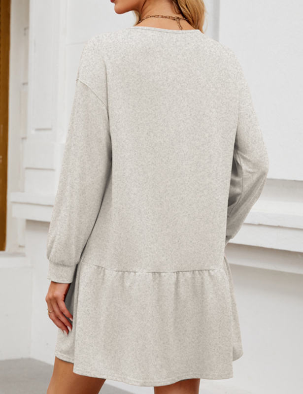 Light Gray Round Neck Long Sleeve Sweatshirt Dress