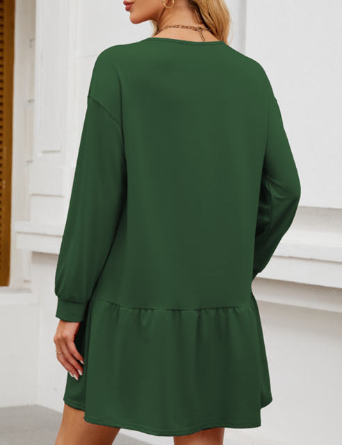 Dark Green Round Neck Long Sleeve Sweatshirt Dress