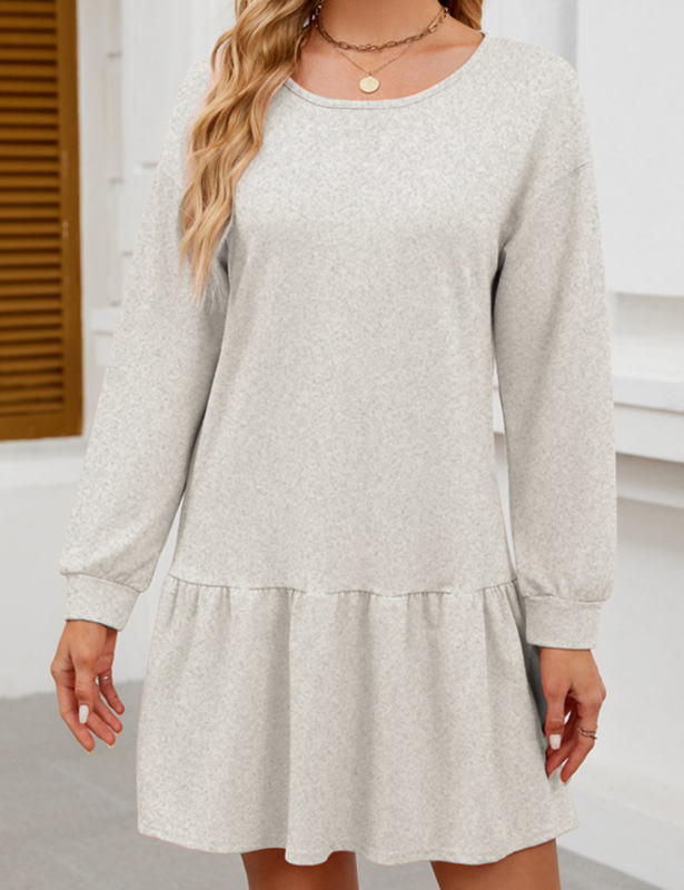 Light Gray Round Neck Long Sleeve Sweatshirt Dress