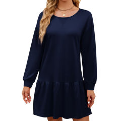 Dark Blue Round Neck Long Sleeve Sweatshirt Dress