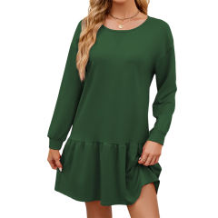 Dark Green Round Neck Long Sleeve Sweatshirt Dress