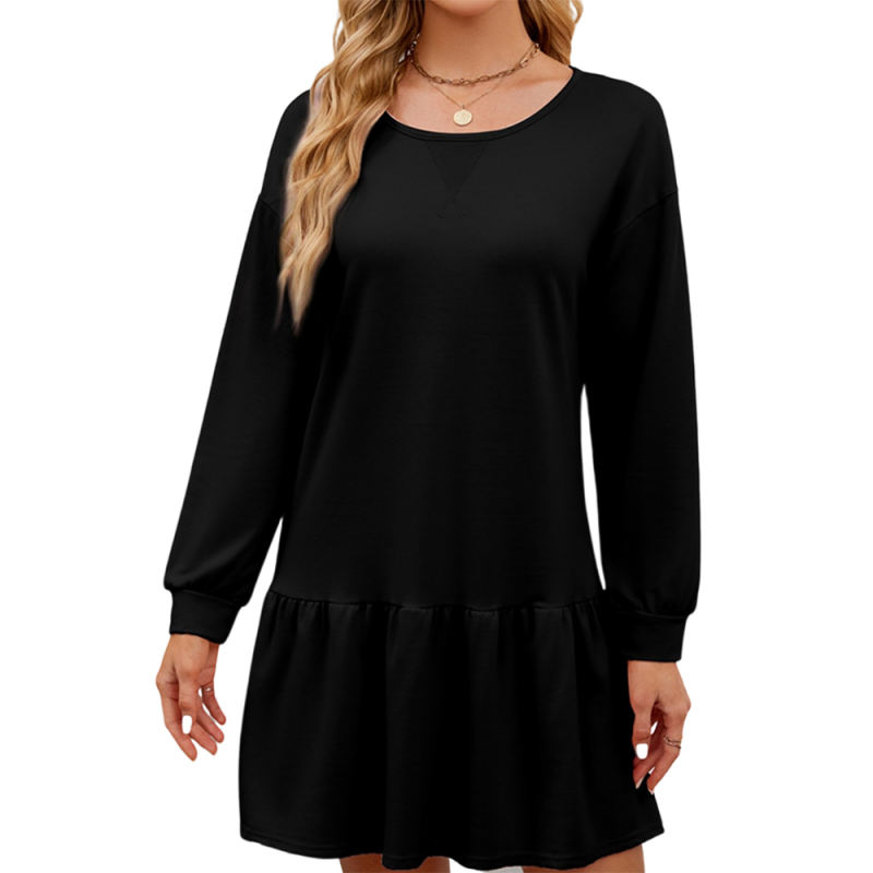 Black Round Neck Long Sleeve Sweatshirt Dress