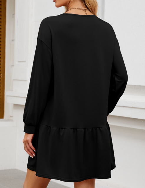 Black Round Neck Long Sleeve Sweatshirt Dress