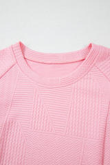 Pink Textured Pearled Ruffled Sleeve Wide Leg Pants Set