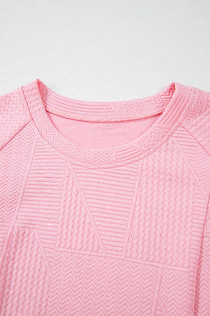 Pink Textured Pearled Ruffled Sleeve Wide Leg Pants Set