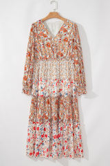 Khaki Plus Size Floral Tiered Ruffle Maxi Dress