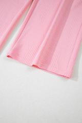Pink Textured Pearled Ruffled Sleeve Wide Leg Pants Set