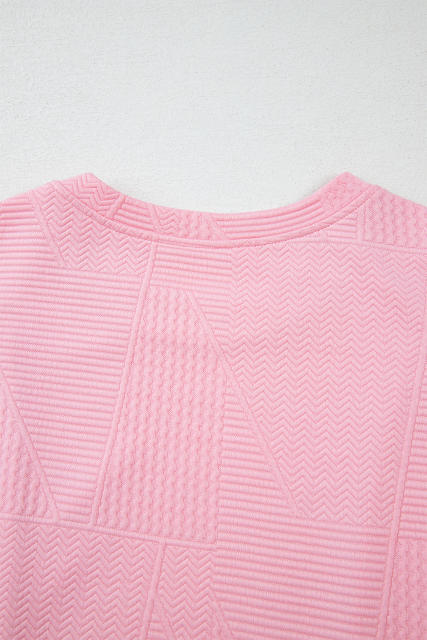 Pink Textured Pearled Ruffled Sleeve Wide Leg Pants Set