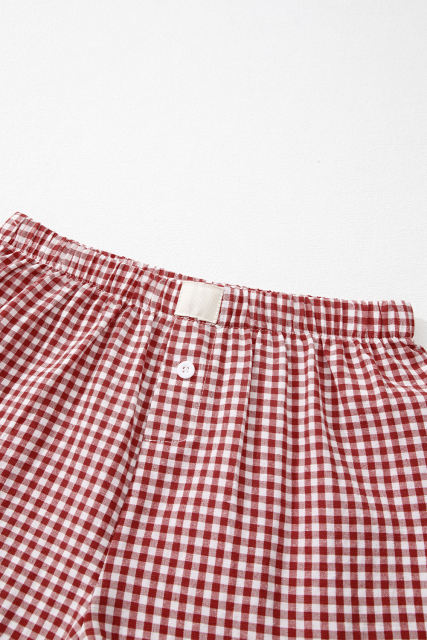 Red Plaid Gingham Printed High Waist Shorts