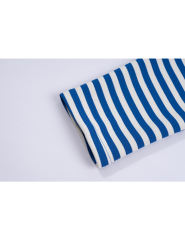 Blue Striped Print Medium-length Hooded Pocketed Jacket