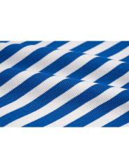 Blue Striped Print Medium-length Hooded Pocketed Jacket