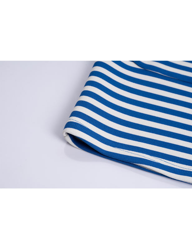 Blue Striped Print Medium-length Hooded Pocketed Jacket