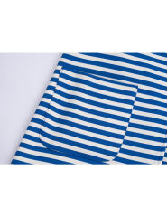 Blue Striped Print Medium-length Hooded Pocketed Jacket