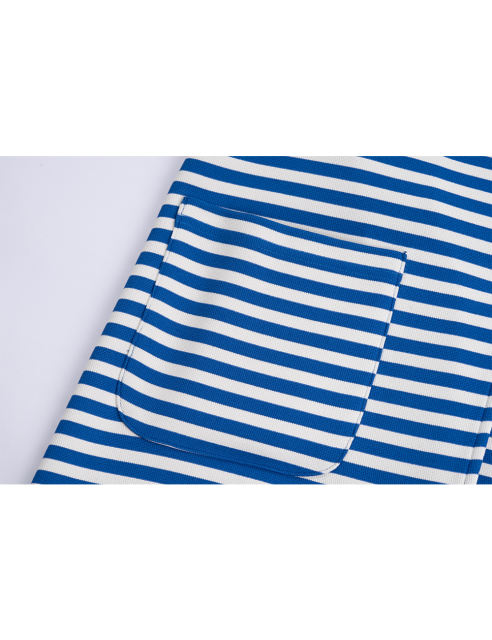 Blue Striped Print Medium-length Hooded Pocketed Jacket