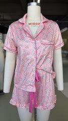 Pink Christmas Candy Cane Print Pocketed Shirt and Shorts Pajamas Set