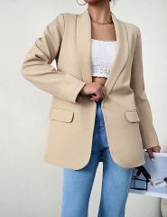 Apricot Solid Color Lapel Collar Blazer Coat