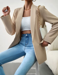 Apricot Solid Color Lapel Collar Blazer Coat