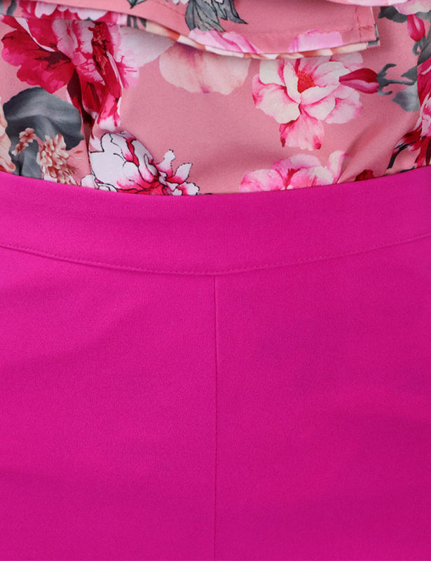 Pink Flounce Sleeve Floral Blouse and Rose Wide Leg Pant Set
