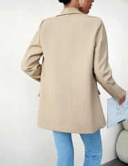 Apricot Solid Color Lapel Collar Blazer Coat