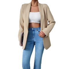 Apricot Solid Color Lapel Collar Blazer Coat