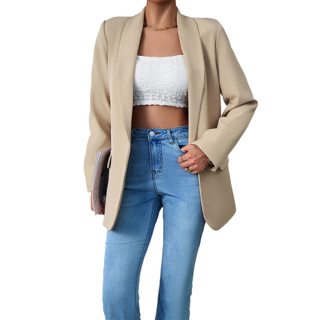 Apricot Solid Color Lapel Collar Blazer Coat