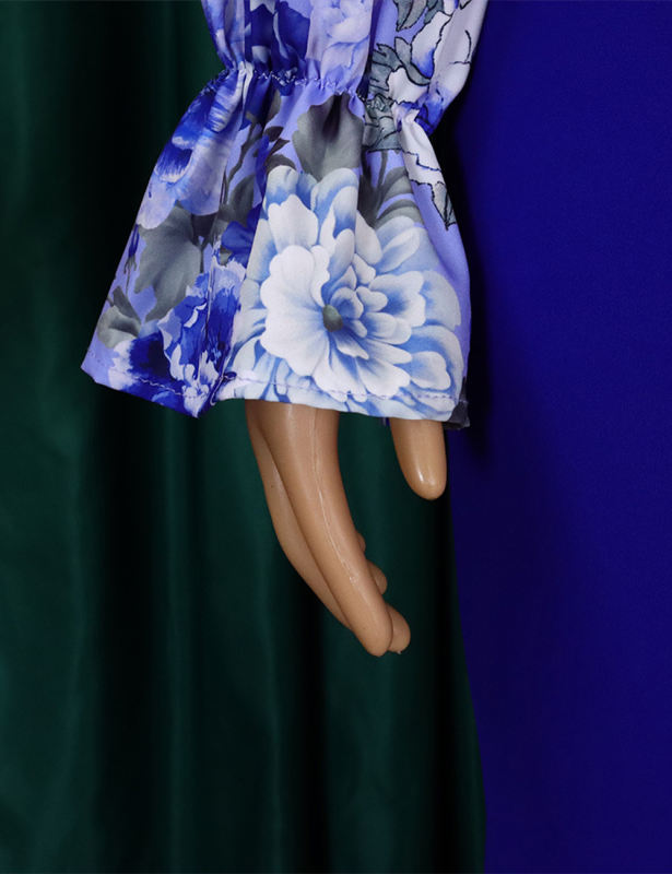 Blue Flounce Sleeve Floral Blouse and Wide Leg Pant Set