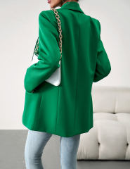 Green Solid Color Lapel Collar Blazer Coat