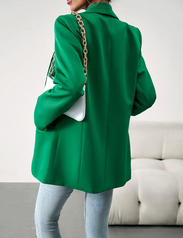 Green Solid Color Lapel Collar Blazer Coat