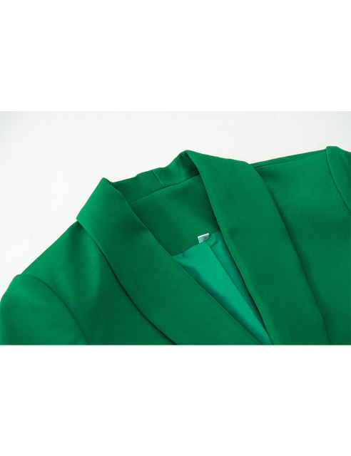 Green Solid Color Lapel Collar Blazer Coat