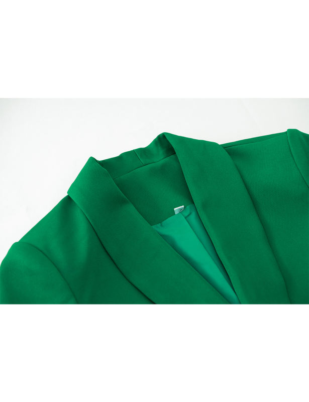 Green Solid Color Lapel Collar Blazer Coat