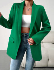 Green Solid Color Lapel Collar Blazer Coat