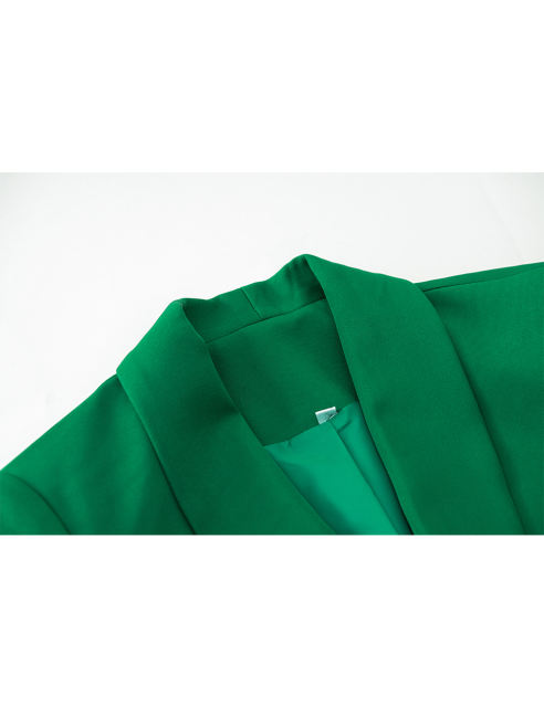 Green Solid Color Lapel Collar Blazer Coat