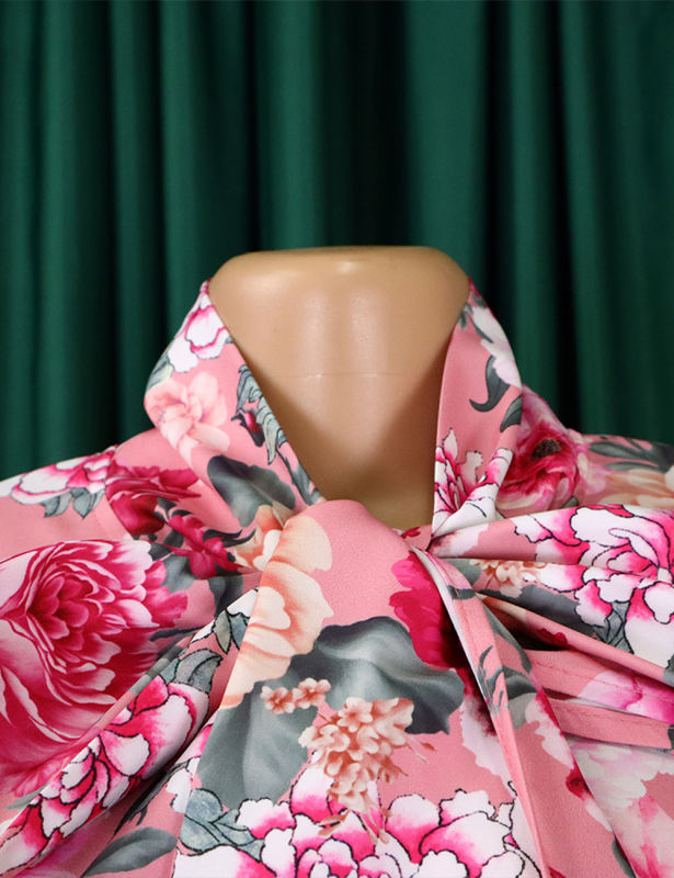 Pink Flounce Sleeve Floral Blouse and Rose Wide Leg Pant Set