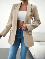 Apricot Solid Color Lapel Collar Blazer Coat