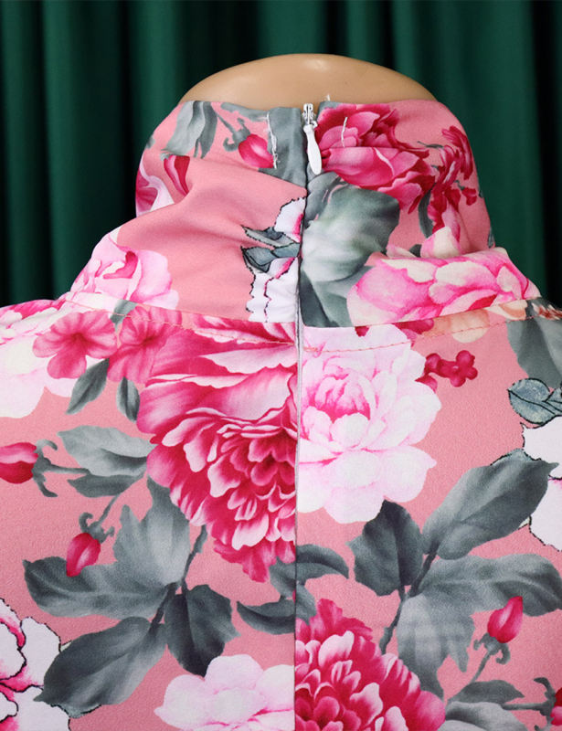 Pink Flounce Sleeve Floral Blouse and Rose Wide Leg Pant Set