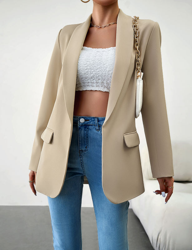 Apricot Solid Color Lapel Collar Blazer Coat