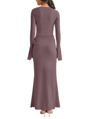 Dusty Pink Asymmetric Long Sleeve Top and Maxi Skirt Set