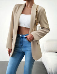 Apricot Solid Color Lapel Collar Blazer Coat