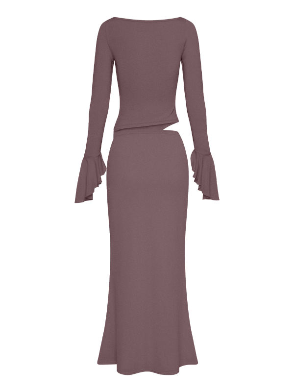 Dusty Pink Asymmetric Long Sleeve Top and Maxi Skirt Set