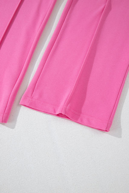 Bright Pink Solid Seamed Zipper Jacket and Drawstring Waist Pants Set