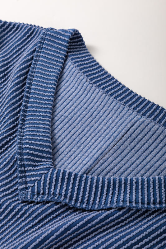 Sail Blue Ribbed V Neck Tee and Pants Plus Size Set