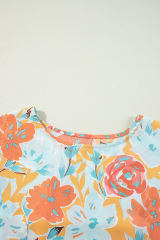 Orange Vibrant Floral Printed Short Sleeve Top 2 Piece Pants Set